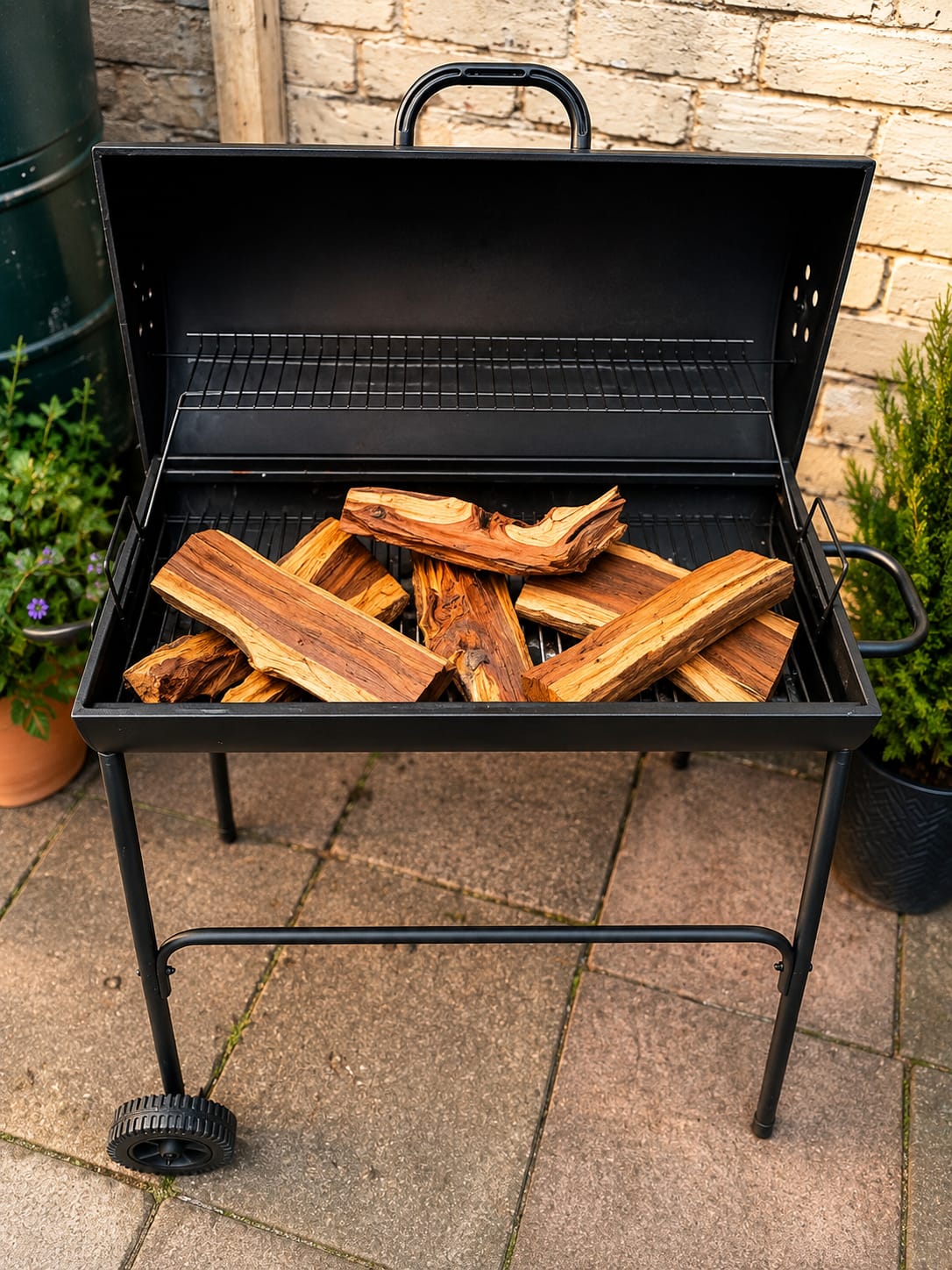 Logs ready on the grill