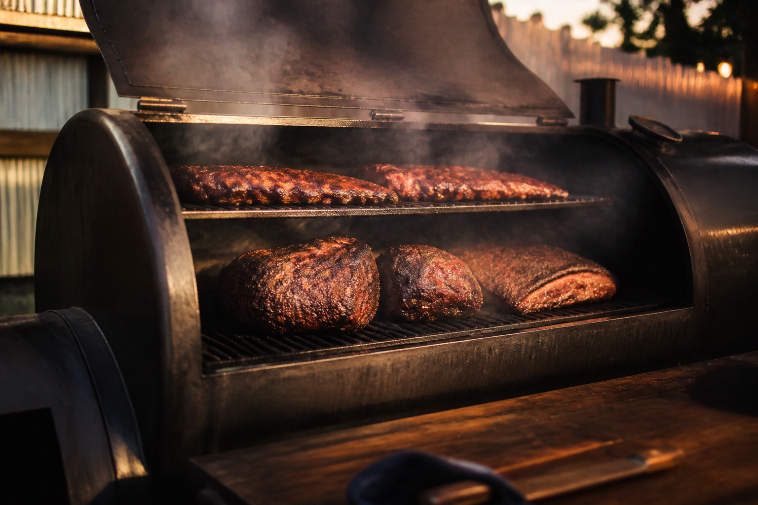Meat smoking over hardwood